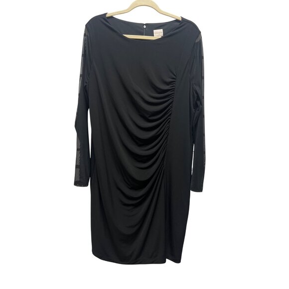 Chico's Black Chiffon Solid Ruched Cocktail Dress - Picture 3 of 9